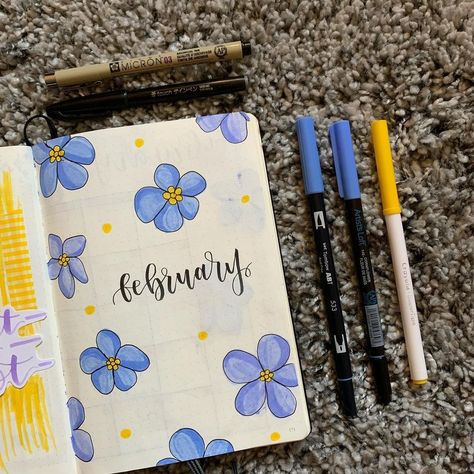 Month Journal Ideas February, Monthly Journal Cover Page, Journal Month Page February, Journal Ideas Calendar Layout, Bullet Journal Month Cover February, February Journal Page, February Planner Ideas, February Journal Cover, Journal Ideas February