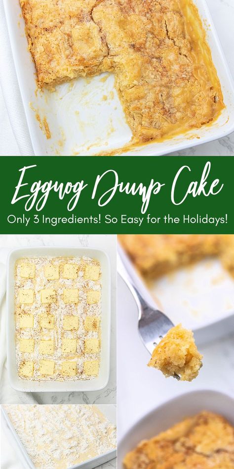 3 Ingredient Eggnog Dump Cake Quick Holiday Desserts, Easy Holiday Dessert, Eggnog Dessert, Eggnog Cake, Easy Eggnog, Easy Holiday Desserts, Festive Desserts, Desserts For A Crowd, Holiday Dessert