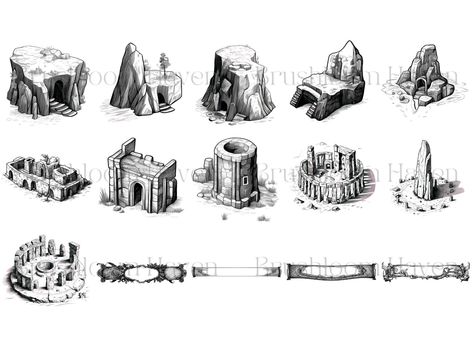 Map Assets 1 - Digital brushes set for Procreate and Photoshop Map Assets, Best Procreate Brushes, Digital Brushes, Photoshop Brushes Free, Fantasy Maps, Art Landscapes, Fantasy Map, Fantasy Art Landscapes, Procreate Brushes