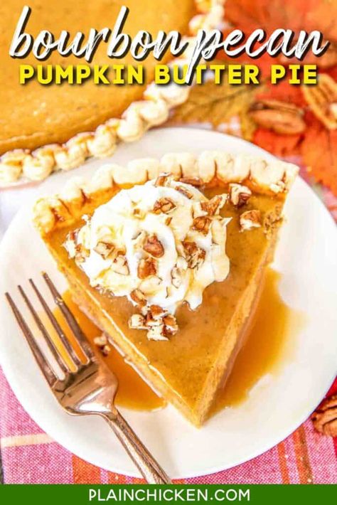 Bourbon-Pecan Pumpkin Butter Pie - Plain Chicken Thanksgiving Pumpkin Recipes, Pecan Pumpkin Butter, Pumpkin Butter Recipe, Pecan Pumpkin, Pumpkin Crunch Cake, Pumpkin Crunch, Pumpkin Pecan Pie, Pumpkin Recipes Easy, Best Pumpkin Pie