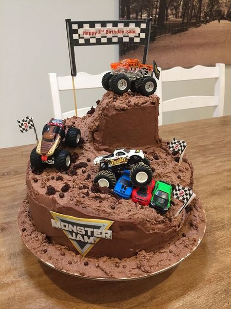 Monster Truck Birthday Cake Ideas 2024: Rev Up Your Child's Party! 3 Number 2 Cake Monster Truck, Monster Truck 3rd Birthday Party Cake, Monster Truck Theme Birthday Cake, Monster Trucks Party Ideas, Monster Jam 2nd Birthday, Monster Truck Donut Party, Boy 4th Birthday Cake, Monster Truck Birthday Party Cake, Third Birthday Monster Truck