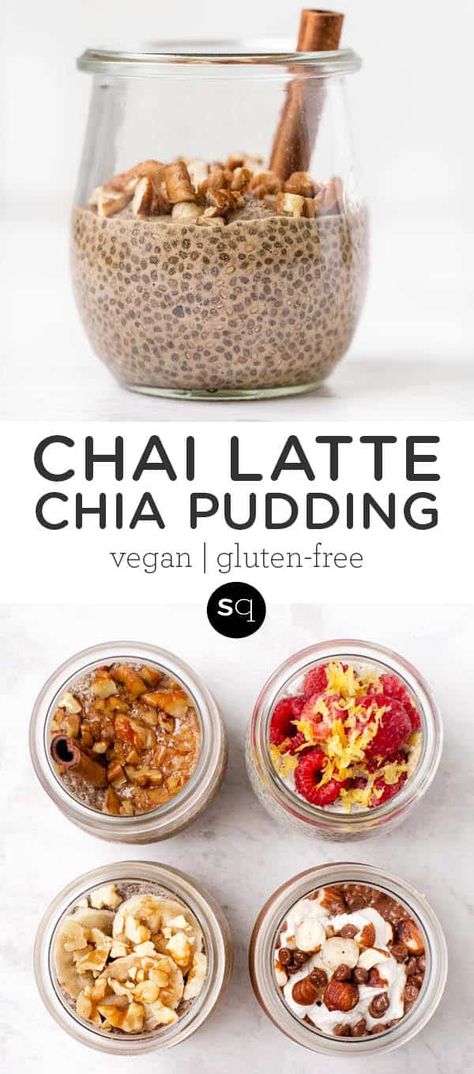 How to make Chai Latte Chia Pudding! This quick and easy breakfast recipe is packed with protein, filling and delicious! Only takes 5 minutes of prep and then leave in the refrigerator overnight to enjoy a gluten-free and vegan breakfast. Chai Latte Chia Pudding, Overnight Chia Recipe, Protein Chai Pudding, Chai Chia Pudding, Overnight Chia Pudding Recipes, Chia Overnight Pudding, Chea Seeds, Overnight Chia Pudding Breakfast, Chia Breakfast Recipes