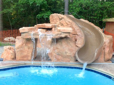 Slide/Grotto Options for Different Budgets Barbacoa Jardin, Swimming Pool Slides, Building A Swimming Pool, Dream Backyard Pool, Big Pools, Pool Contractors, Pool Remodel, Pool Slide, Pool Waterfall