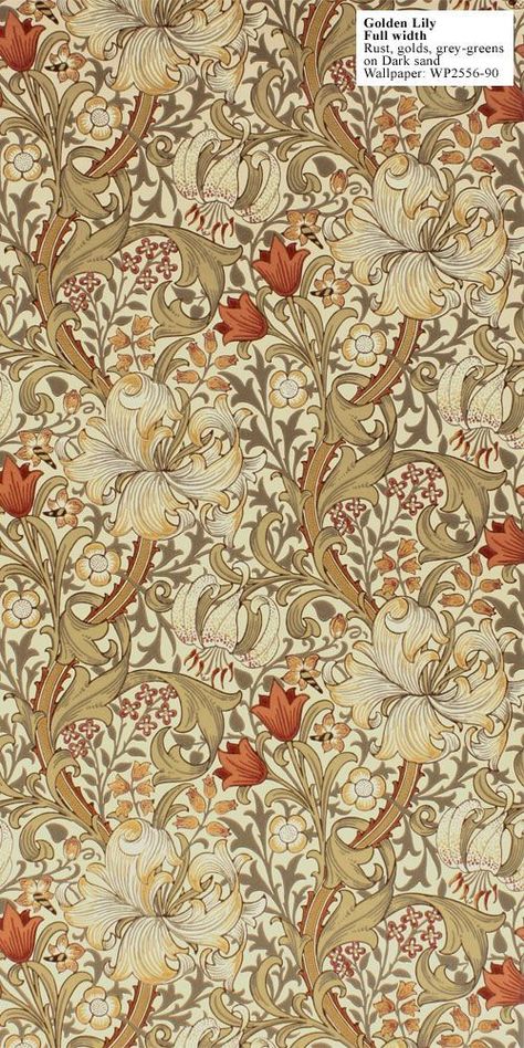 William Morris Golden Lily Wallpaper, Stary Papier, William Morris Wallpaper, Lily Wallpaper, William Morris Patterns, Morris Wallpapers, William Morris Art, William Morris Designs, John Henry