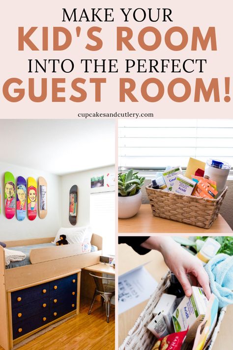 Don't have a guest room but have overnight guests?? Here are my tips for turning your kid's room into the perfect guest room. #sponsored #boironbetterbelly #guestroom #houseguest #welcomebacket Toddler Guest Room Combo, Kids Room Guest Room Combo, Kids Room And Guest Room Combo, Kids Guest Room, Small Kids Room, Getting Rid Of Clutter, Twin Bedroom, Adult Bedroom, Toddler Rooms