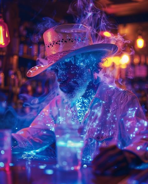 Moonshine Cowboy . . . . . . . . . . #weirdart #weirdcore #midjourney #aiart #retrofuturism #cowboy #moonshine #aifashion #aifashiondesign #surreal #surrealart #surrealartist #celestial Alien Cowboy Aesthetic, Futuristic Cowboy Aesthetic, Neon Cowboy Aesthetic, Space Cowboy Aesthetic, Alien Cowboy, Scifi Aesthetic, Cowboy Bar, Cowboys Bar, Rhinestone Cowboy