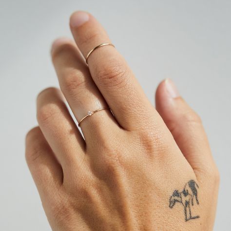 Petite White Diamond Fizz Ring in 14K Gold | Catbird Tiny Diamond Ring, Catbird Jewelry, Diamond Ring Wedding, Gold Stacking Ring, Gold Items, Silver Items, Wedding Promises, Gold Ring Stack, Tiny Diamond