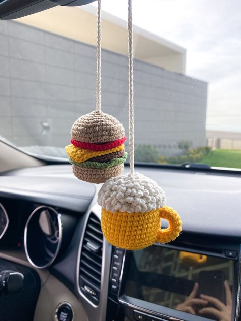 Crochet Best Friend Keychain, Car Mirror Hangers Crochet, Crochet Mirror Hanging, Crochet Car Accessories, Car Crochet, Mug Ornament, Crochet Sea Creatures, Car Mirror Hangers, Crochet Keychains