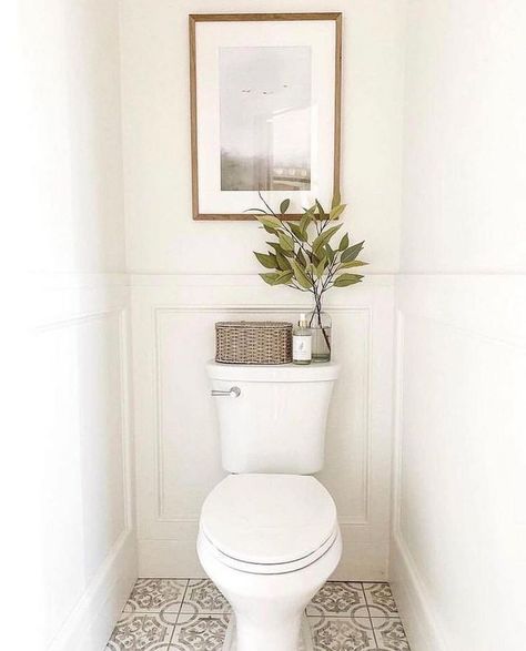 Toilet Renovation Ideas Small Spaces, Powder Room Over Toilet Ideas, Frames Above Toilet, Behind Toilet Wall Decor, Behind Toilet Decor Modern, Large Blank Wall In Bathroom, Narrow Toilet Room Ideas, Behind The Toilet Ideas, Behind Toilet Accent Wall