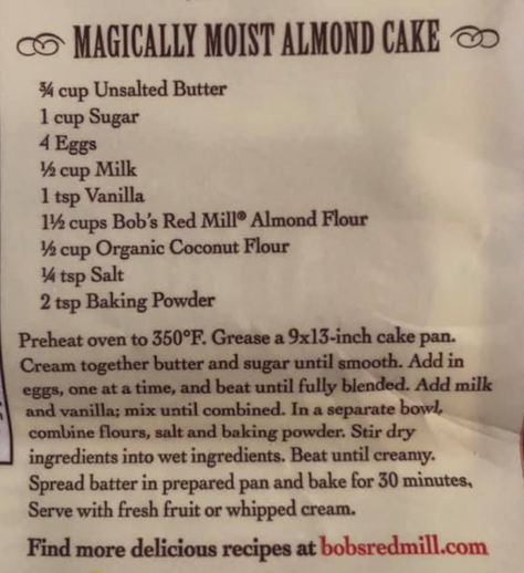 Magically Moist Almond Cake (Bob’s Red Mill) Moist Almond Cake, Almond Flour Cake, Almond Coconut Cake, Almond Flour Chocolate Chip Cookies, Inflammation Foods, Almond Flour Cakes, Almond Cake Recipe, Bob S, Moist Cake