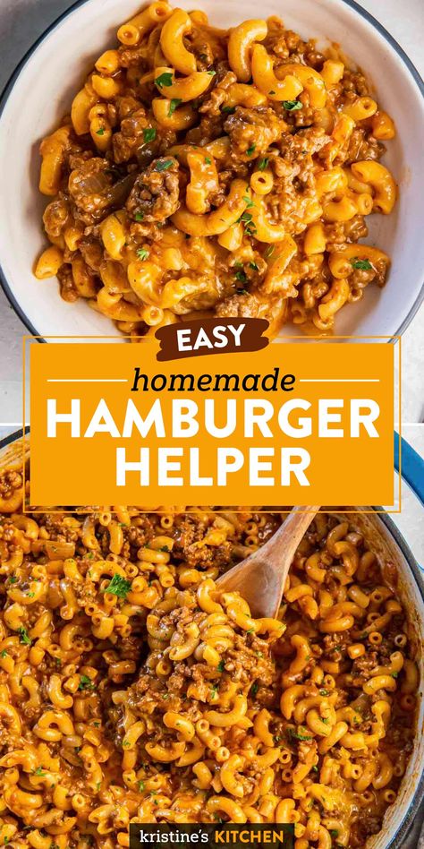 This homemade hamburger helper is cheesy, saucy and flavorful, made with ground beef, pasta and a delicious mix of seasonings. It's a family-friendly one pot meal that's perfect for busy days! Hamburger Tomato Recipes, Easy Hamburger Helper Recipes, Diy Hamburger Helper Recipes, Homemade Hamburger Helper Easy, Crockpot Hamburger Helper, Hamber Recipes Ground Beef, Hamburger Meat Recipes For Dinner, Hamburger Dinners, Hamburger Helper Homemade