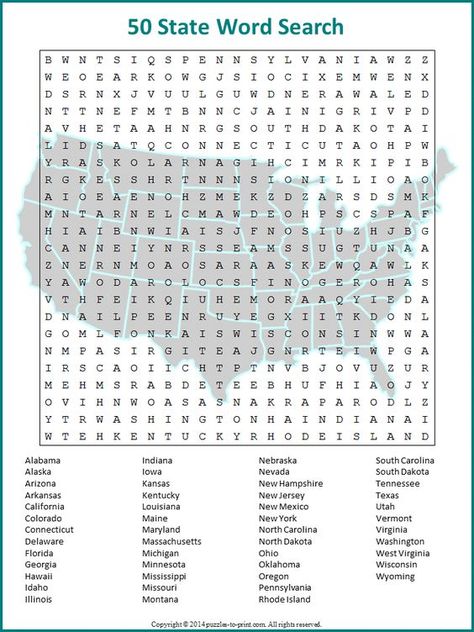 Fifty State Word Search http://www.puzzles-to-print.com/printable-word-search/fifty-state-word-search.shtml - This is a challenging word search for anyone.  What a great way to memorize all fifty US states.  Free for classroom or home use. Word Puzzles For Kids, Learning States, United States Geography, Printable Crossword Puzzles, Free Printable Word Searches, Puzzle Worksheet, Free Printable Puzzles, Club Activities, Geography Worksheets