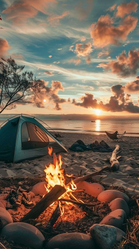 Summer Bucket list *beach camping* Camping Night Photography, Campfire On Beach, Beach Camping Aesthetic, Beach Camping Photography, Summer Camping Aesthetic, Summer Bucket List Aesthetic, Cozy Pics, Prop Modeling, Camping Sunset