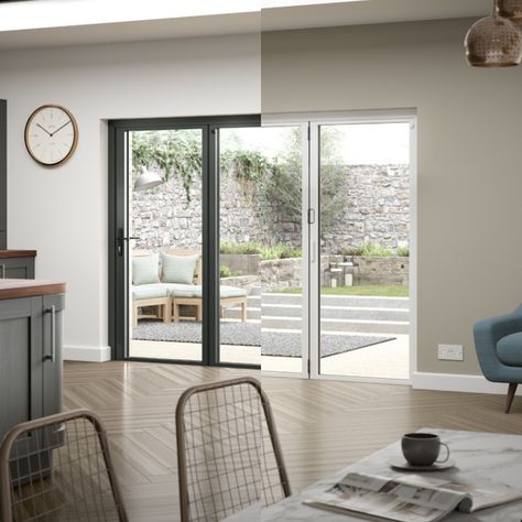 White Bifold Doors, Aluminium Bifold Doors, External Bifold Doors, Long Narrow Kitchen, Crittal Doors, High Tech Design, Narrow Kitchen, External Doors, Kitchen Extension