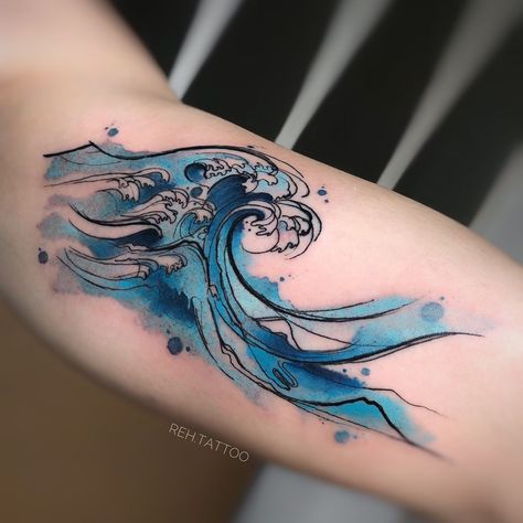 230+ Mesmerizing Wave Tattoos Ideas (2023) - TattoosBoyGirl Watercolor Wave Tattoo, Watercolour Tattoo Men, Rise Tattoo, Wellen Tattoo, Wave Tattoo Design, H Tattoo, Watercolor Wave, Pisces Tattoos, Water Tattoo