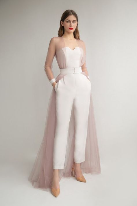 Wedding Dresses Jumpsuit, Jumpsuit Cape, Jumpsuit Wedding Dress, Jumpsuit Wedding Guest, Bridal Vibes, Dress With A Train, Bridal Pantsuit, Smallest Waist, Wedding Dress Jumpsuit