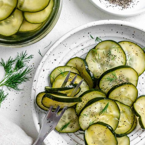 Marinated Cucumber Vinegar Salad with Dill Cucumber Vinegar Salad, Cucumber Salad Vegan, Cucumber Vinegar, Plant Based On A Budget, Salad With Dill, Vegan Greek Yogurt, Dill Salad, Vinegar Salad, Easy Cucumber Salad