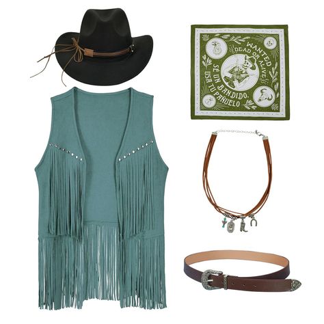 PRICES MAY VARY. 5 PIECES SET Include a tassel sleeveless cowgirl vest, cowboy hat, western necklace, leather belt, and bandana VERSATILE and FUN Perfect for Western-themed parties, Halloween costumes, holiday gatherings, and role-playing adventures, this cowgirl costume is sure to bring a touch of excitement and fun to any event TIMELESS DESIGN With a classic cowboy costume design, this ensemble will never go out of style. Embrace the charm of the old west with this stylish and comfortable cost Plus Size Cowgirl Costume, Cowboy Theme Party Outfit Women, Western Dance Outfit, Western Vests, Cowboy Outfits For Women, Plus Size Cowgirl, Cowgirl Vest, Country Costumes, Y2k Cowgirl