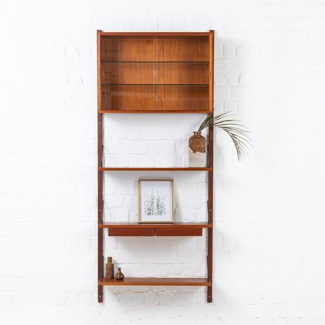 For sale: Wall unit by Poul Cadovius for Royal System, 1950s Cadovius Wall Unit, Poul Cadovius Royal System, Danish Wall Unit, Mcm Shelving Wall Units, Vintage Mid Century Wall Shelf, Wall Unit, Corner Bookcase, Ladder Decor, Bookcase