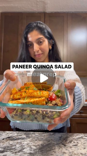 Dhara on Instagram: "Packed with protein and veggies, this paneer quinoa salad is nutritious and delicious !! Make a big batch and have easy healthy lunch/ dinner waiting all week long!! Ingredients for paneer quinoa salad: 1 cup quinoa Veggies of your choice Sliced paneer 1 can black beans 1 tbsp olive oil Taco seasoning Garlic powder Lime juice Cilantro leaves Ingredients for marinating paneer 1 tbsp olive oil 1 tsp paprika 1 tsp garlic powder Salt as preferred (Adjust seasonings depending on how much paneer you’re using) Method: Start by washing and rinsing 1 cup of quinoa until the water runs clear. Add 2 cups water, salt and cook. Marinate your paneer, in a bowl add oil, paprika, garlic powder and salt. Add sliced paneer and coat paneer well. Cook in AIRFRYER or stove until go Paneer Salad, Paneer Rice Bowl, Paneer Salad Recipes Healthy, High Protein Paneer Recipes, Healthy Paneer Recipes For Diet, Chickpea Curry Meal Prep, How To Cook Paneer Cheese, Protein Salad, Easy Healthy Lunches