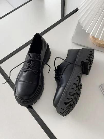 Shop Women's Shoes, Heels, Sandals | Trendy Shoes | SHEIN USA Platform Oxford Shoes Outfit, Fashion Black Aesthetic, Oxford Shoes Outfit Women's, Shoes Shein, Oxford Platform Shoes, Oxford Shoes Outfit, Black Oxford Shoes, Trendy Womens Shoes, Cute Heels