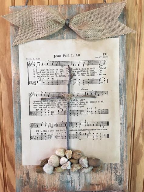 Sheet Music Crafts Artwork, Old Sheet Music Crafts Ideas, Old Sheet Music Crafts, Women Craft Night Ideas, Hymnal Art, Hymnal Crafts, Inspirational Crafts, Wooden Cross Crafts, Fancy Frames