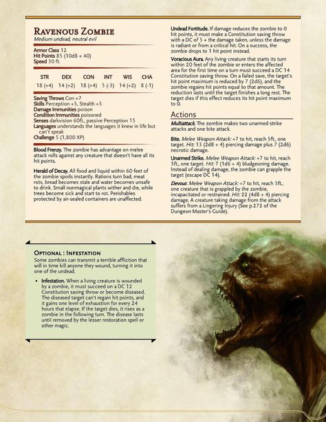 Dnd Zombie, Dnd Enemies, Monster Manual, Monster Board, Dnd Stats, Dungeon Master's Guide, Dungeons And Dragons 5e, Dungeons And Dragons Classes, Dnd 5e Homebrew