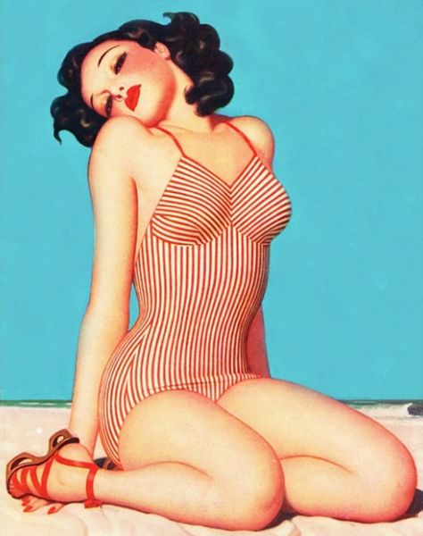 Fun in the sun Bathing Suit, Pin Up, A Woman, The Beach, Red And White, Red, White