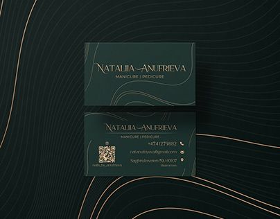 Green And Gold Business Cards, Personal Cards Design, Advertising Logo Design, Social Media Business Cards, Advertising Logo, Nail Business, Qr Code Business Card, Gold Business Card, Merch Design