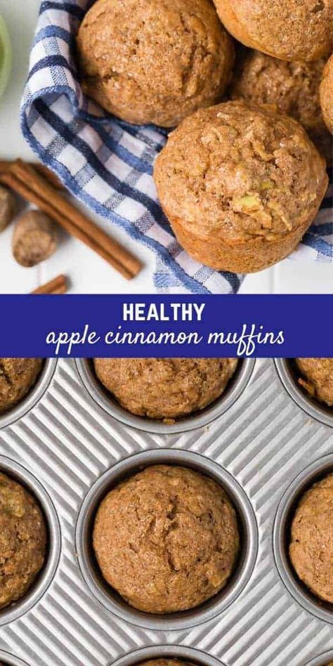 Made with whole wheat flour and just two tablespoons of oil, these healthy apple muffins are a perfect snack or breakfast. Wheat Flour Muffins, Healthy Apple Cinnamon Muffins, Apple Cinnamon Muffins Recipe, Apple Baking, Muffins Apple, Apple Muffins Healthy, Wheat Flour Recipes, Whole Wheat Muffins, Apple Recipes Healthy