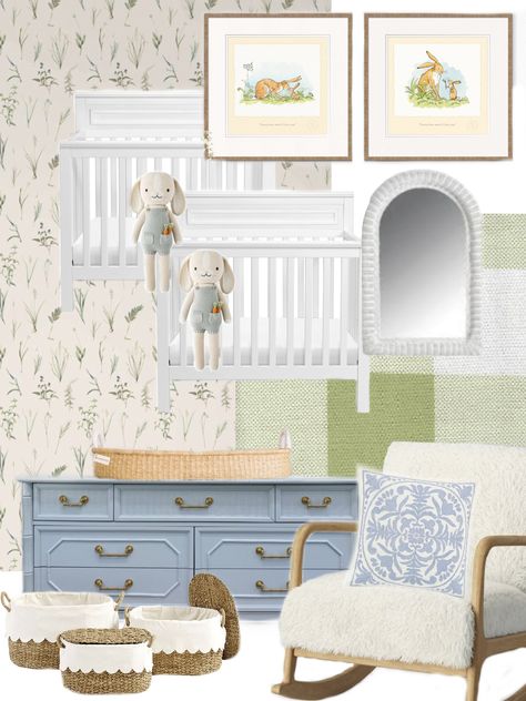 Gender Neutral Garden Nursery, Whimsical Gender Neutral Nursery, Garden Themed Nursery, Rabbit Themed Nursery, Book Themed Nursery, Green Nursery Boy, Nursery Inspiration Boy, Boys Garden, Nursery Themes Neutral