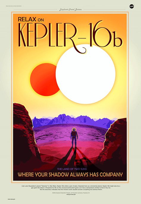 NASA designers create stellar tourist posters : Not planning a trip to the newly discovered exoplanet Kepler 186f? Perhaps these posters might persuade you... | Phaidon Nasa Travel Posters, Space Tourism Posters, Retro Space Posters, Nasa Vintage, Space Travel Posters, Nasa Poster, Space Tourism, Tourism Poster, Nasa Jpl