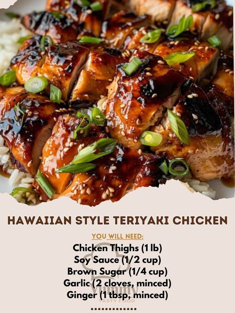 Bring a taste of the islands home with Hawaiian Style Teriyaki Chicken! 🍍🐔 Sweet, savory, and utterly delicious. #TropicalTaste #TeriyakiTemptation Hawaiian Style Teriyaki Chicken Recipe 🌺🍗 Ingredients: Chicken Thighs (1 lb): Boneless, skinless for best flavor. 🐔 Soy Sauce (1/2 cup): The base of teriyaki. 🥣 Brown Sugar (1/4 cup): Adds sweetness. 🍯 Garlic (2 cloves, minced): Flavor enhancer. 🧄 Ginger (1 tbsp, minced): Gives a spicy kick. 🌿 Pineapple Juice (1/2 cup): For that Hawaiian twist. 🍍... Cornstarch And Water, Teriyaki Chicken Recipe, Chicken Grill, Chicken Receipes, Pan Fried Chicken, Grilled Pineapple, Flavor Enhancers, Keto Meals, Teriyaki Chicken