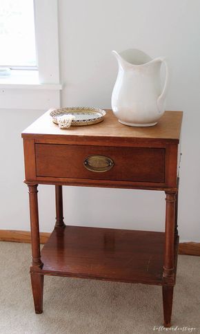 Antique Nightstand Makeover, Eclectic Nightstand, Antique Nightstand, Nightstand Ideas, Nightstand Design, Nightstand Makeover, Contemporary Nightstand, Nightstand Decor, Vintage Nightstand