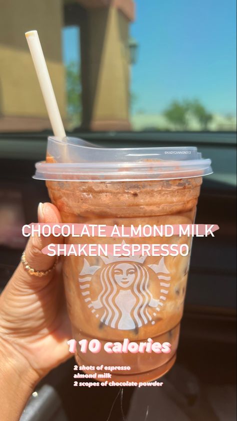 Almond Milk Espresso Drinks, Brown Shaken Espresso Starbucks, Almond Milk Shaken Espresso, Iced Brown Sugar Oatmilk Shaken Espresso Starbucks, Chocolate Almond Milk Shaken Espresso, Low Cal Shaken Espresso Starbucks, Dunkin Drinks, Starbucks Chocolate, Shaken Espresso