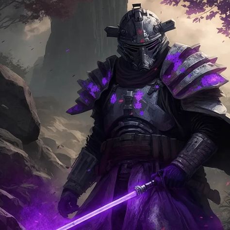 Samurai Lightsaber, Purple Lightsaber Aesthetic, Jedi With Purple Lightsaber, Sith Lightsaber Concept Art, Purple Lightsaber Jedi, Darth Revan Lightsaber Hilt, Mandalorian Jedi, Purple Lightsaber, Grey Jedi