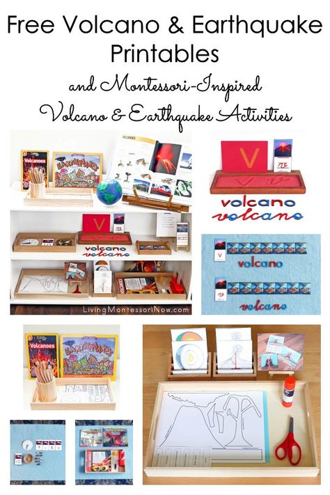 These free volcano and earthquake printables and Montessori-inspired volcano and earthquake activities are designed for preschoolers through early elementary. Perfect for home or classroom for a geology unit - Living Montessori Now #Montessori #homeschool #volcanoesandearthquakes #freeprintables #preschool #kindergarten Living Montessori Now, Montessori Activities For Elementary, Montessori 3rd Grade Homeschool, Volcano Montessori Activities, Volcano Homeschool, Unit Studies Homeschool Elementary, Volcano Unit Study, Alligator Activities, Greater Than Less Than Alligator