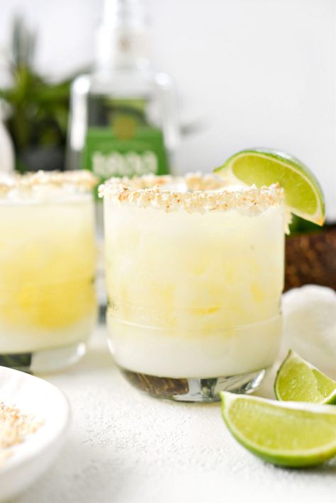 Piña Colada Margarita - Simply Scratch Pina Colada Margarita Recipe, Coconut Tequila, Slow Cooker Steak, Pina Colada Recipe, Steak Fajitas, Unsweetened Coconut, Margarita Recipes, Mini Foods, Toasted Coconut