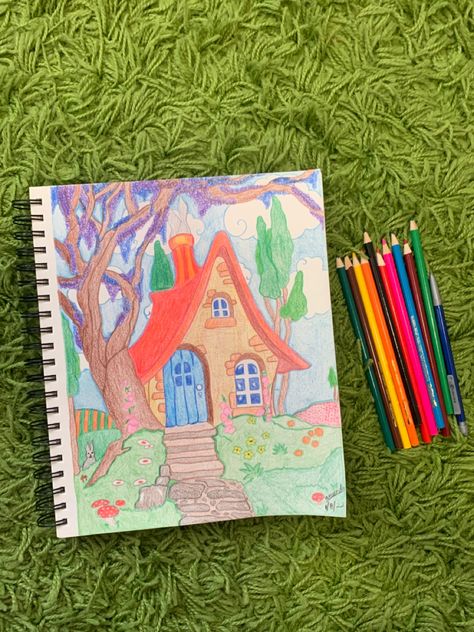 #drawing #cottagecore #housedrawing #art #artist #fyp Cottagecore House Drawing, Home Drawing Sketches, Easy Colored Pencil Drawing, Drawing Cottagecore, Cottage Core Art, Halloween Digital Art, Nature Art Drawings, Scene Drawing, Flower Art Drawing