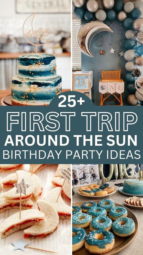 Make your child's first birthday a memorable with first trip around the sun birthday party ideas. These celestial-themed celebrations, from a vibrant space birthday party to the gentle glow of a stars and moons birthday party, offer endless inspiration. Whether you're leaning towards the gentle lullabies of "Twinkle Twinkle Little Star" or the heartfelt sentiment of "Love You to the Moon and Back," our guide helps you plan a first birthday that's filled with wonder, joy, and a galaxy of love. First Trip Around The Sun Birthday, First Trip Around The Sun Birthday Cake, Sun Birthday Party Theme, Space 1st Birthday Party, Space Party Food, Sun Birthday Party, 1st Birthday Party Ideas, Sun Birthday, Boys First Birthday Party Ideas