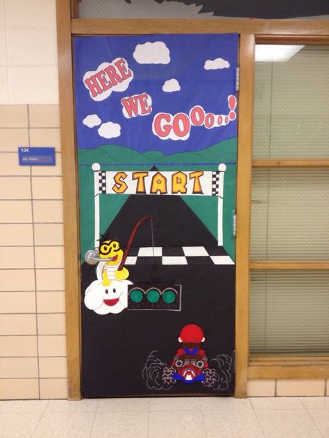 This special education teacher who designed the greatest door ever. | 19… Videogame Classroom Theme, Mario Kart Classroom, Super Mario Classroom, Mario Decorations, Mario Classroom, Ap Psychology, School Nursing, Teacher Survival, Vbs 2023