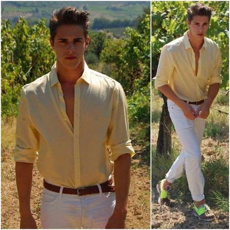 Yellow Summer Outfit Men, Yellow Shirt Outfit Men Formal, Light Yellow Shirt Outfit, Belt Outfit Jeans, Yellow Shirt Outfit Men, Brown Belt Outfit, White Converse Outfit Men, Light Yellow Shirt, Outfit Hombres