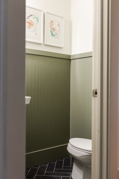 beadbord in a bathroom Breadboard In Bathroom, Bathroom Ideas Beadboard, Sage Green Beadboard, Small Bathroom Beadboard, Green Beadboard Bathroom, Beadboard Kitchen Walls, Bathroom With Beadboard Walls, Beadboard Powder Room, Green Beadboard