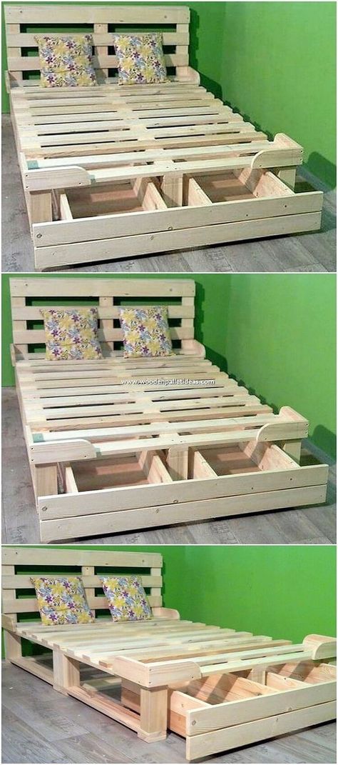 Wood Pallet Bed Frame, Wood Pallet Beds, Pallet Bed Frames, Shipping Pallet, Pallet Bed Frame, Design Ložnic, Diy Pallet Bed, Pallet Furniture Designs, Pallets Diy