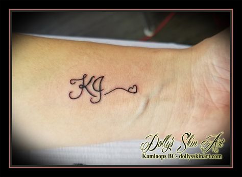 Kj Initials Tattoo, J Initial Tattoo With Heart, Kj Tattoo, Hearts Initials Tattoo, Initial Inside Heart Tattoo, Heart With Initial Tattoo Letters, Name Tattoos On Wrist, Script Heart, Krishna Wallpapers