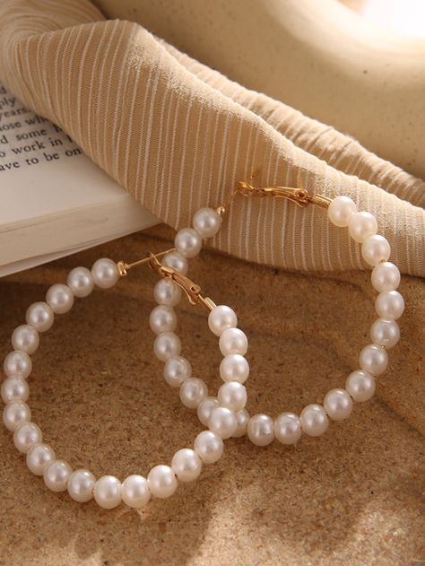 Accessories 2023, Earring Hoop, Gold Collar, Hoop Earring Sets, Pearl Earring, Pearl Hoop Earrings, Beaded Hoop Earrings, Watches Women Fashion, Beaded Hoops