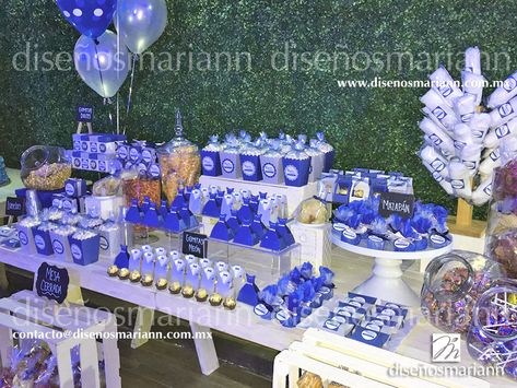 Mesa de dulces XV Años/Mesa de dulces azúl marino y plata/ XV Años Apple Pie Bites, Lime Bars, Snack Table, Blue Candy, Cat Treat Recipes, Fun Snacks For Kids, Candy Table, Healthy Snacks For Diabetics, Healthy Meals For Two