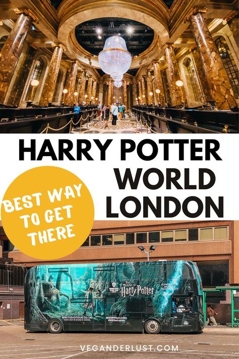 A picture of inside Gringotts Wizard Bank and a picture of a Harry Potter bus Harry Potter Studio Tour London, Harry Potter London Studio, Harry Potter Tour London, Hogwarts London, Harry Potter Studios London, London Harry Potter, Warner Bros Studio Tour London, Harry Potter London, Harry Potter Tour