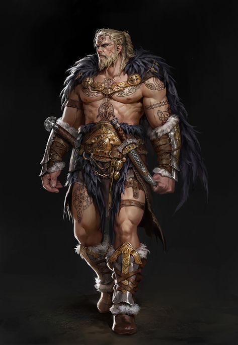 Barbarian Rpg, Barbarian Character Design Male, Barbarian Armor, Barbarian Warrior, Barbarian King, Viking Character, Viking Armor, Warrior Drawing, Creature Artwork