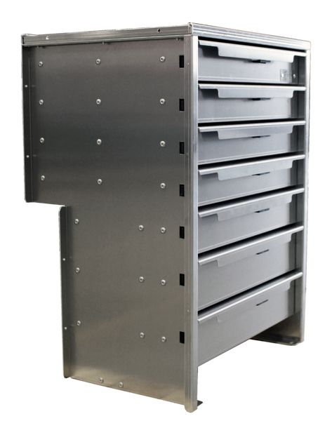 EZ STAK service body drawers are tough and durable to organize all of your parts and tools. EZ STAK service body drawers come with adjustable sliding tops that can be installed on any service body, and we include mounting feet to raise the units if need be. Available in multiple heights, widths, depths, for any size. Service Truck Organization Ideas, Service Truck Organization, Mechanics Service Truck, Work Truck Organization, Truck Accesories, Welding Trucks, Truck Organization, Medical Furniture, Wall Storage Systems